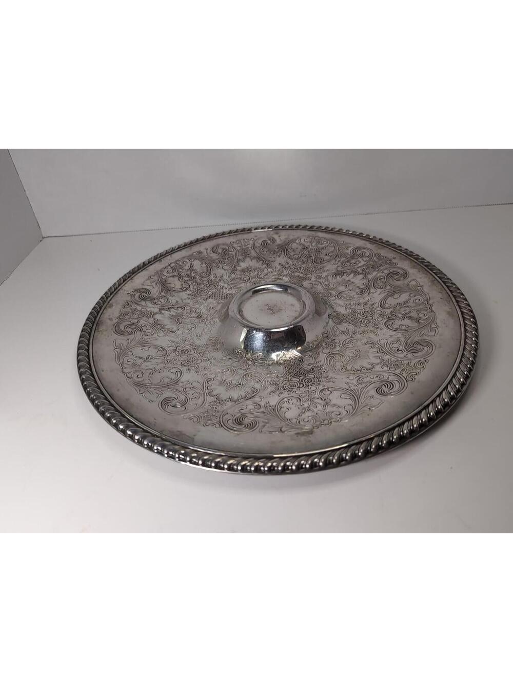 1950's Vintage WM Rogers 866 Silver Plated Etched Raised Plate Floral A362